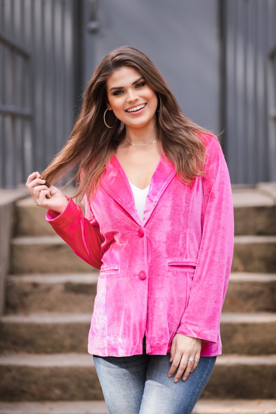 Show Stopper Sterling Pink Velvet Blazer