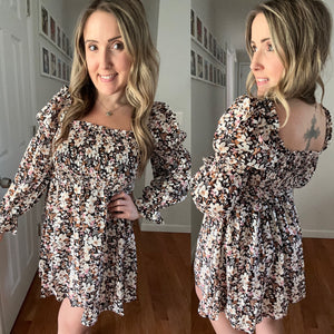 The Oakleigh Brown Boho Floral Smocked Dress