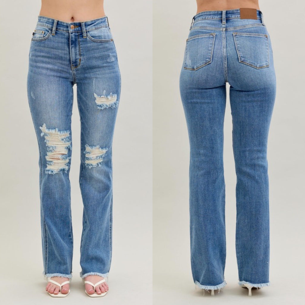 Dream Chaser Judy Blue High Rise Fray Hem Bootcut Denim