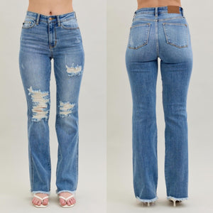 Dream Chaser Judy Blue High Rise Fray Hem Bootcut Denim