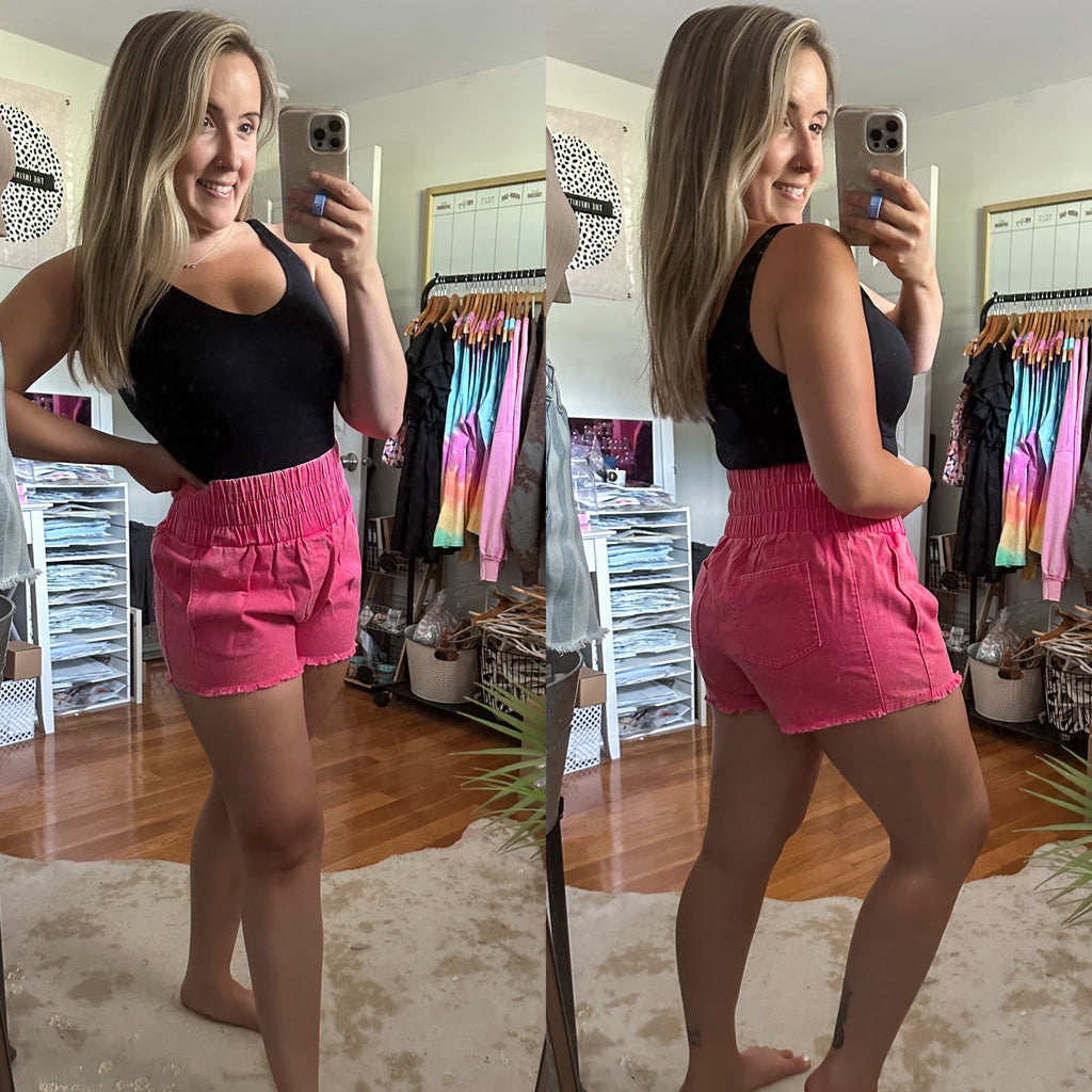 The Shoreline Sunset Pink Acid Wash Twill Shorts