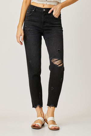 Her Soul To Take Black Risen High Rise Ankle Tapered Distressed Denim Jeans