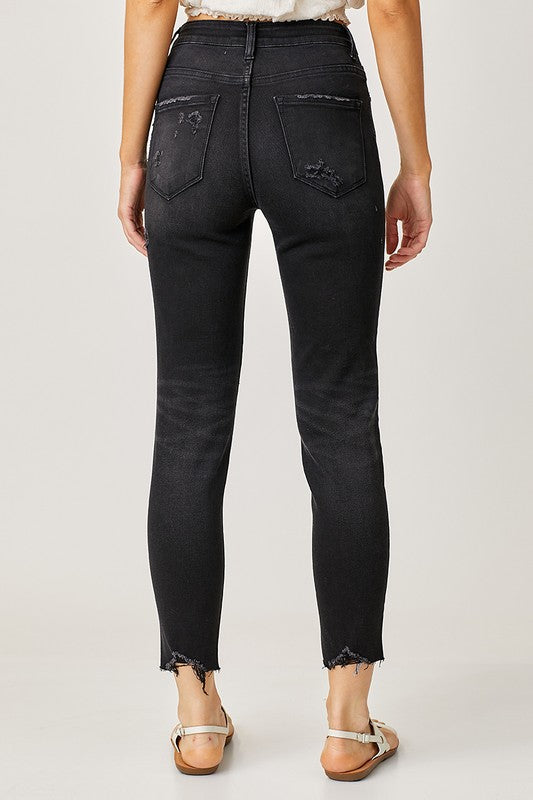 Her Soul To Take Black Risen High Rise Ankle Tapered Distressed Denim Jeans