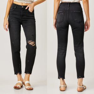 Her Soul To Take Black Risen High Rise Ankle Tapered Distressed Denim Jeans