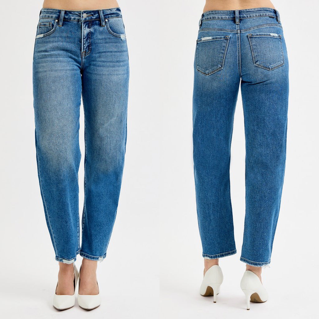 Truth Or Dare Risen High Rise Tummy Control Ankle Slim Barrel Denim Jeans