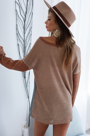 Fall For Me Color Block Out Stitching Sweater Top