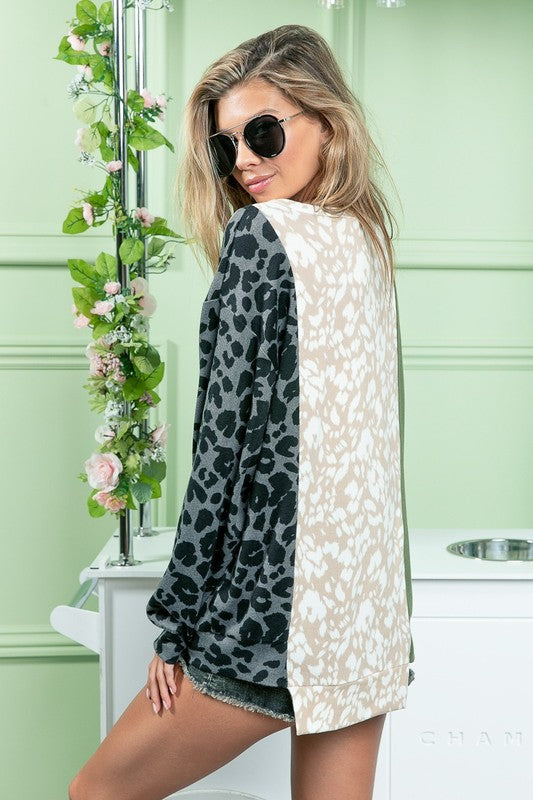 Wild Forever Olive Leopard Print Long Sleeve Sweatshirt