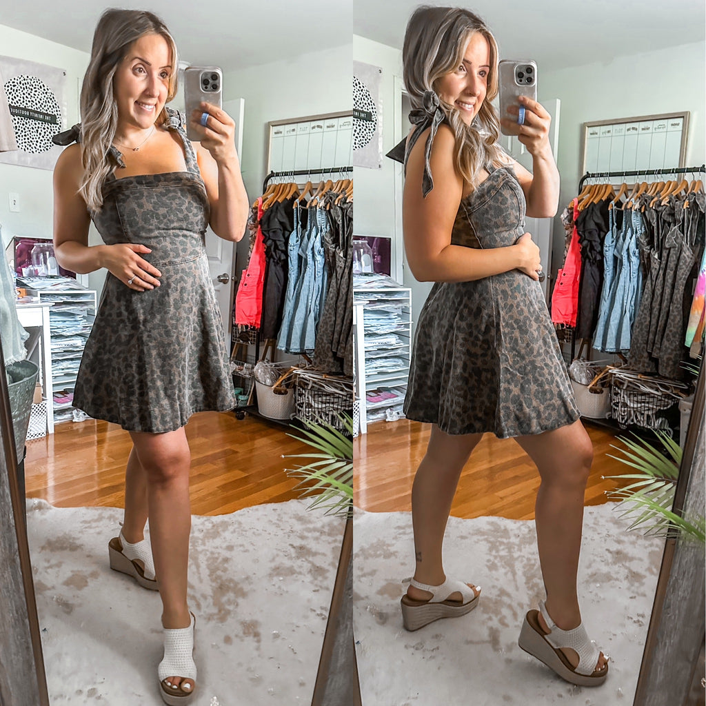 Wild Nights Leopard Twill Denim Mini Dress