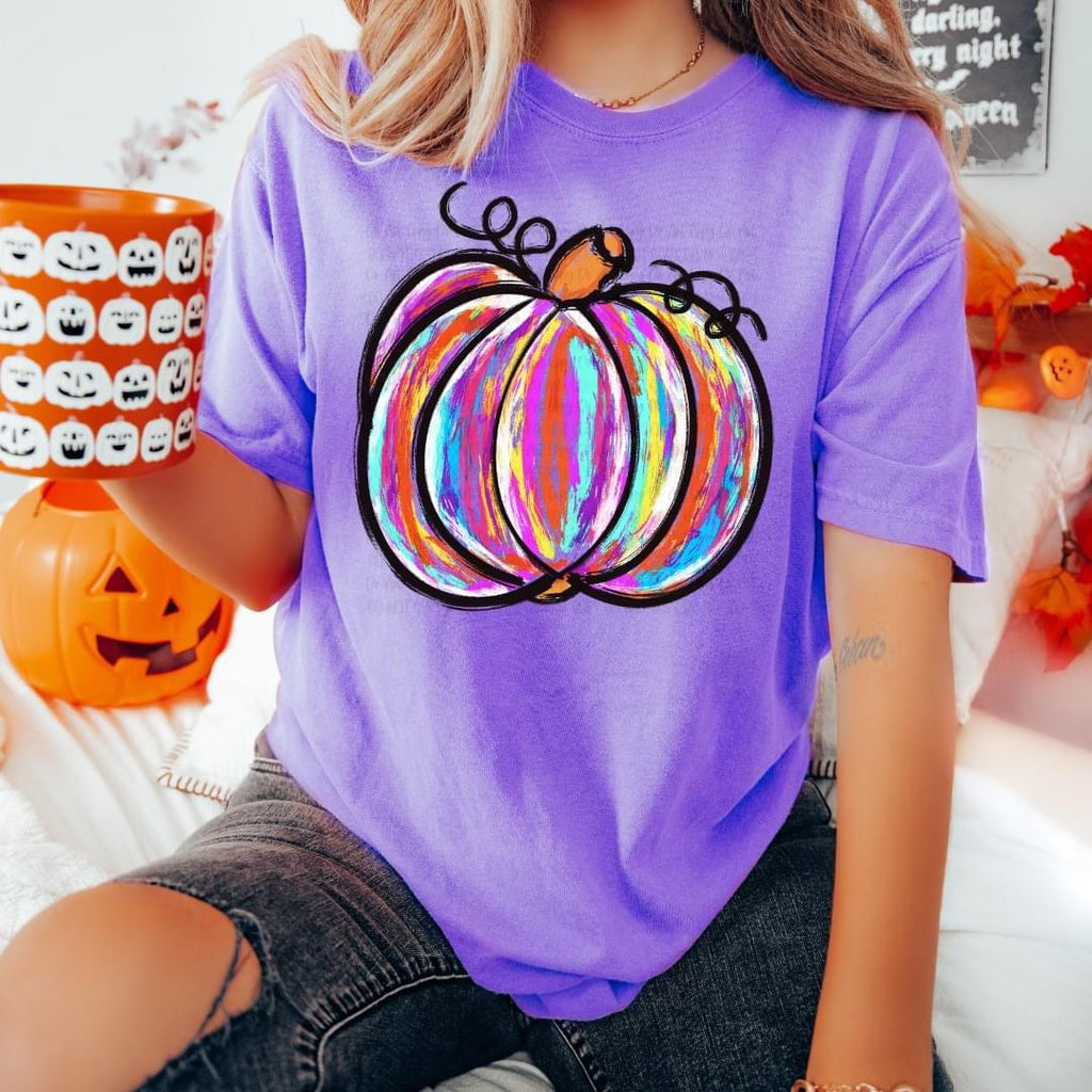 Colorful Pumpkin Purple Cotton T-Shirt