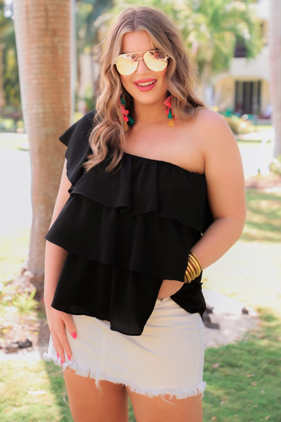 Out In The Sun Black Ruffle Top