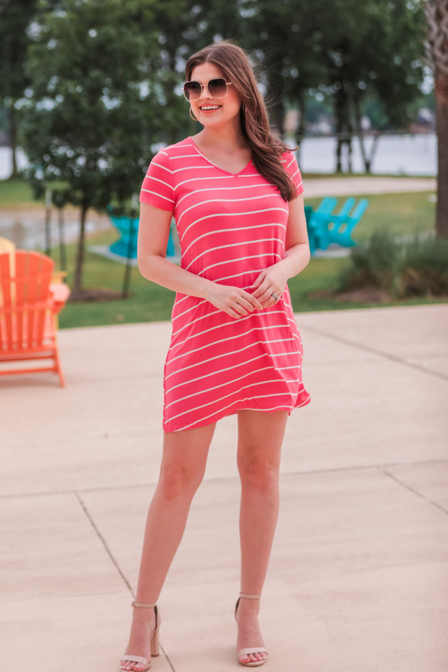 Abby Perfect V-Neck Salmon Striped Dress