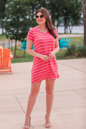 Abby Perfect V-Neck Salmon Striped Dress