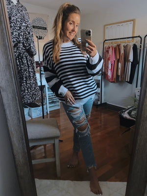 PREORDER The Jemma Striped Bishop Sleeve Sweater