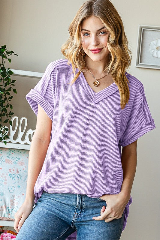The Wysteria Lavender Short Sleeve Ribbed Top