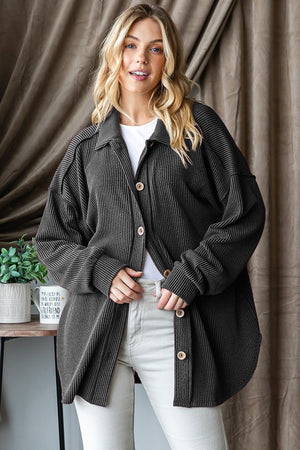 The Foster Charcoal Ribbed Button Down Long Sleeve