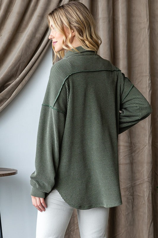 The Foster Charcoal Ribbed Button Down Long Sleeve