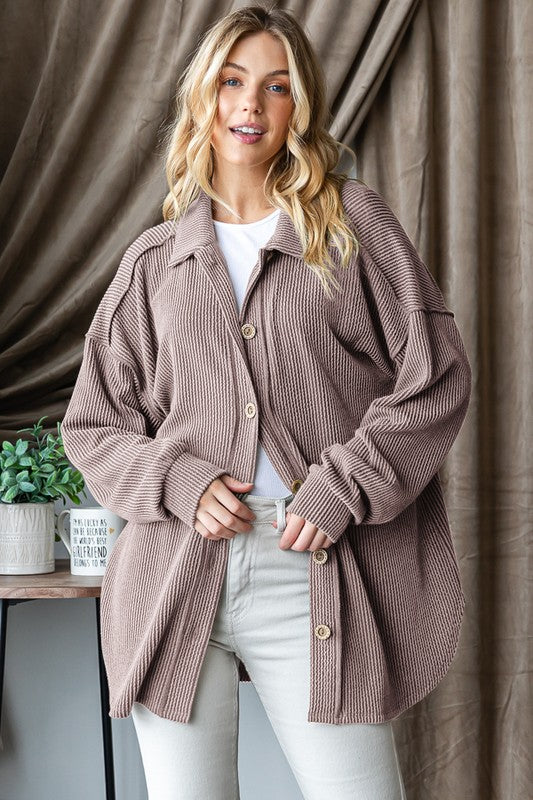The Foster Coco Ribbed Button Down Long Sleeve