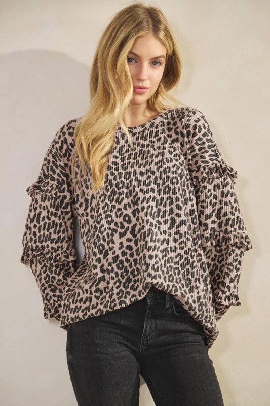 The Clarke Taupe Leopard Ribbed Long Sleeve Top