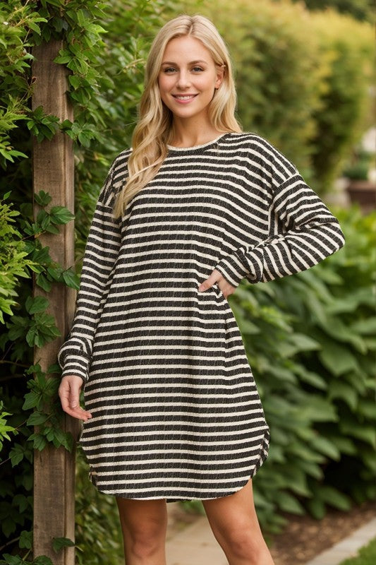 The Annabel Black Stripe Jacquard Mini Dress
