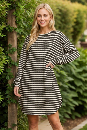 The Annabel Black Stripe Jacquard Mini Dress