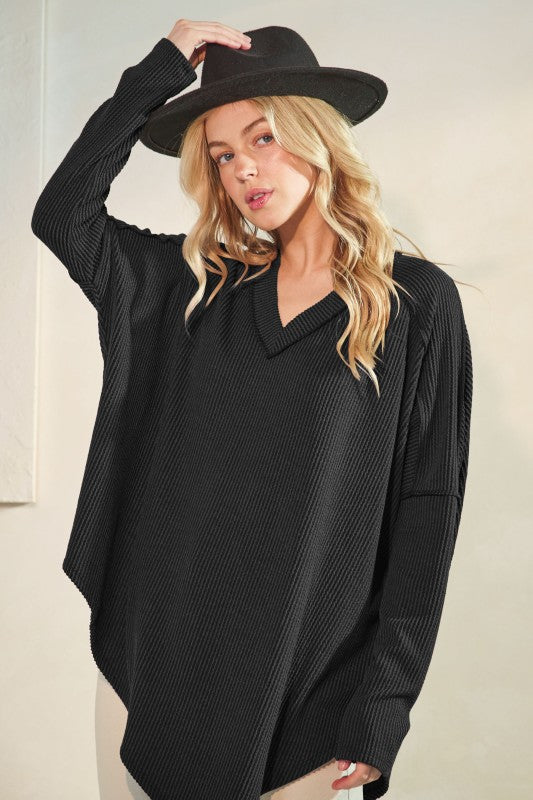 The Berkeley Black Ribbed Long Sleeve Top