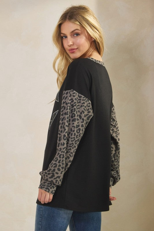 The Hocus Pocus Charcoal Leopard Ribbed Long Sleeve Top