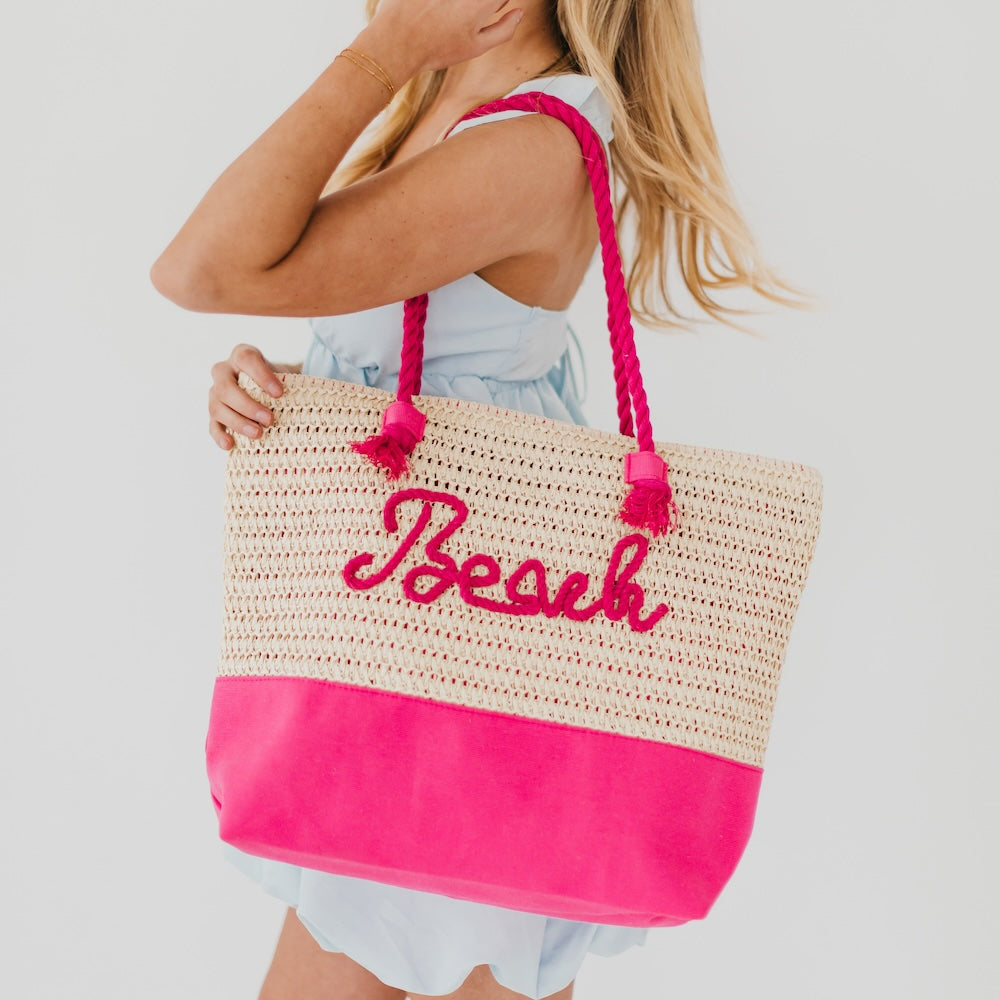 The Fuchsia Beach Bum Raffia Tote Bag
