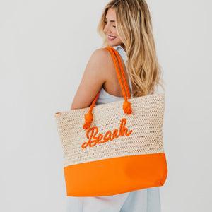 The Orange Beach Bum Raffia Tote Bag