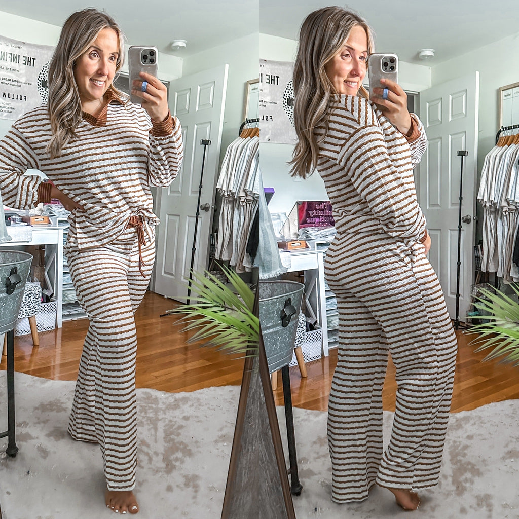 Bon Voyage Khaki Stripe Two Piece Lounge Wear Set
