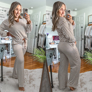 Bon Voyage Khaki Stripe Two Piece Lounge Wear Set