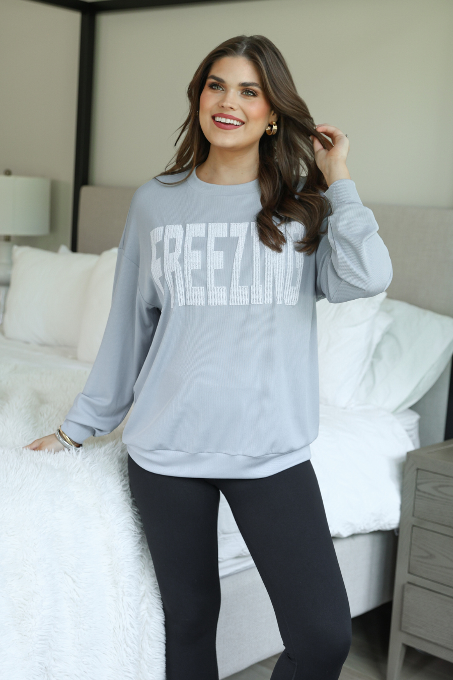 Freezing Embroidered Ribbed Pullover