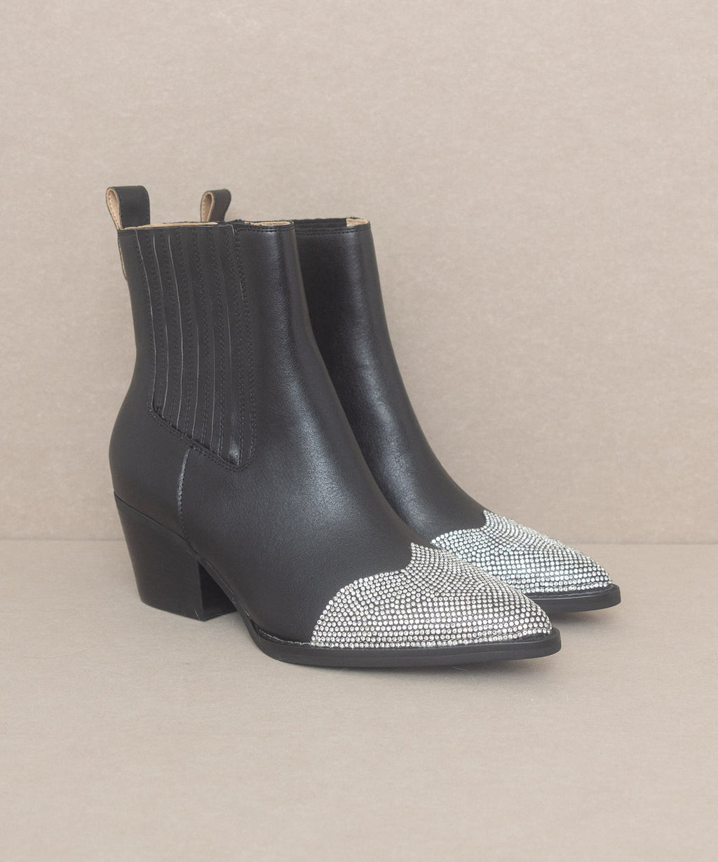 The Zuri Black Western Rhinestone Booties