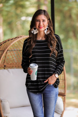 The Sarah Striped Black Long Sleeve Top