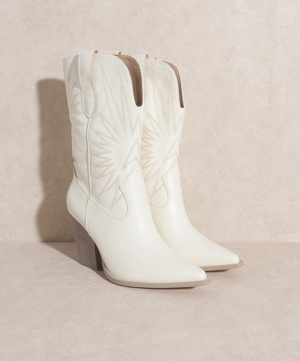 The Emersyn White Embroidered Western Bootie