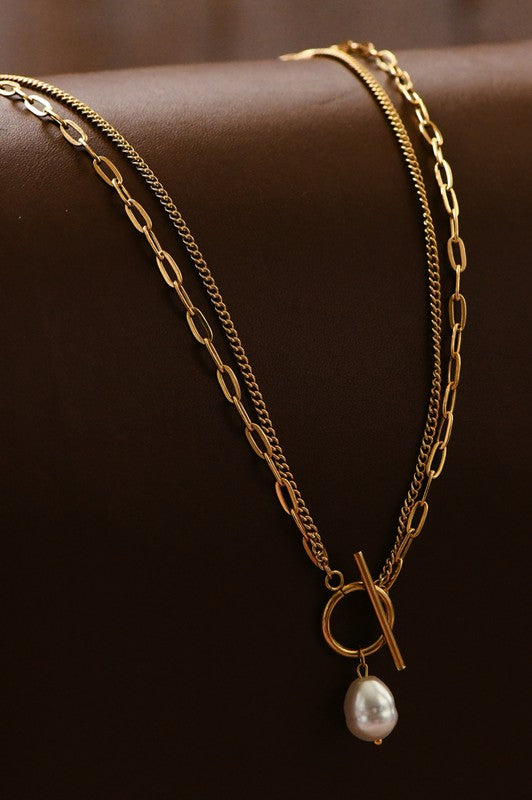 The Maggie Pearl Layered Chain Necklacen