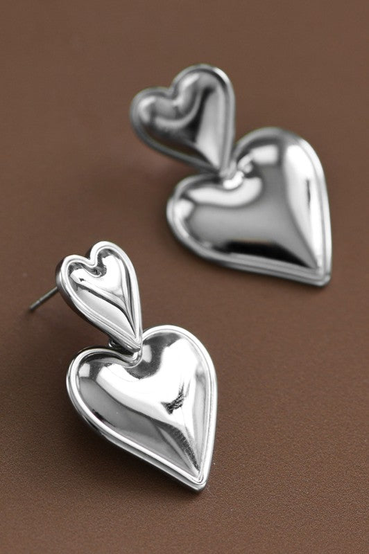 The Halsey Stainless Steel Heart Drop Earrings