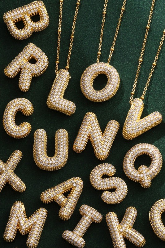 Bubble Letter Pave Cubic Zirconia Necklace
