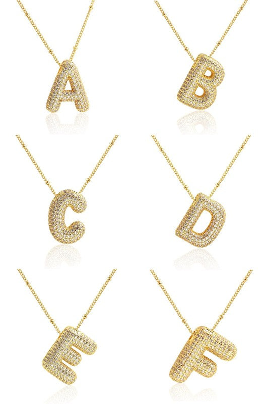 Bubble Letter Pave Cubic Zirconia Necklace
