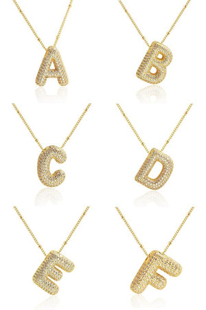 Bubble Letter Pave Cubic Zirconia Necklace