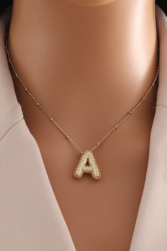 Bubble Letter Pave Cubic Zirconia Necklace