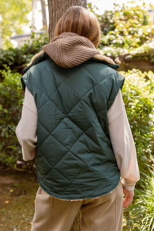 Just For Me Sage Quilted Fleece Lined Puffer Vest