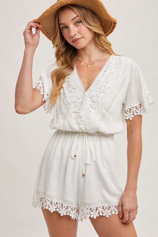 Take Her Hand Ivory Floral Lace Romper