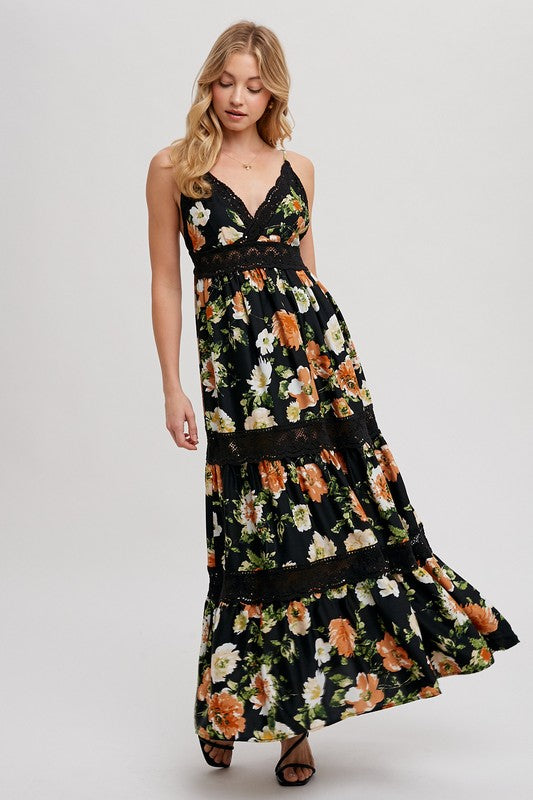 Summer Sweetheart Floral Lace Contrast Maxi Dress