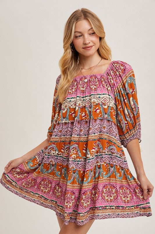 Sun & Done Paisley Boho Off The Shoulder Dress
