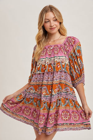 Sun & Done Paisley Boho Off The Shoulder Dress