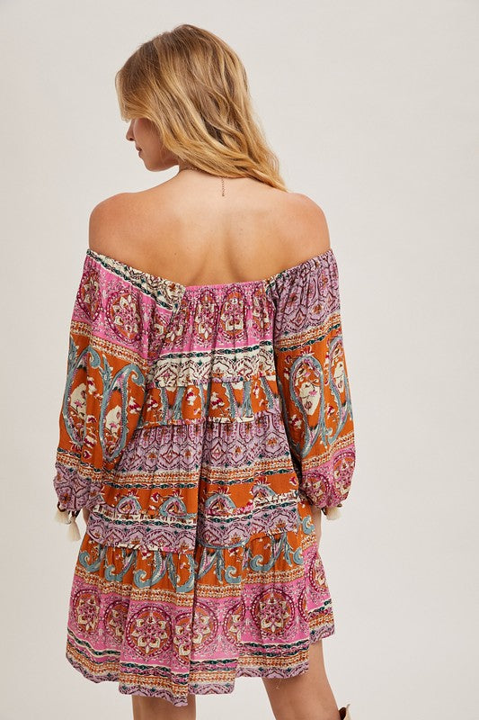 Sun & Done Paisley Boho Off The Shoulder Dress