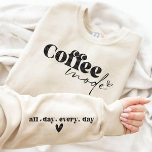 Coffee Mode All Day Every Day Sand Full Size UNISEX Fleece Sweatshirt