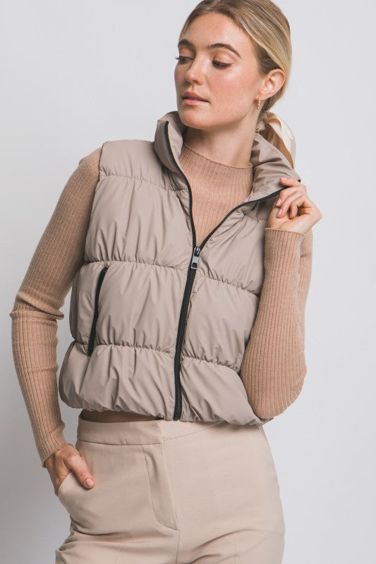 The Just Don’t Fall Taupe Quilted Puffer Vest
