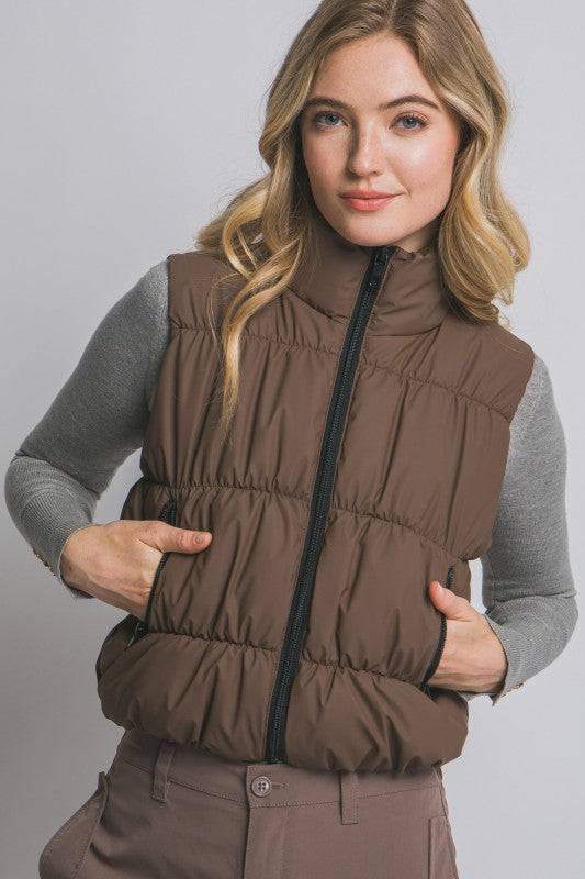 The Just Don’t Fall Mocha Quilted Puffer Vest