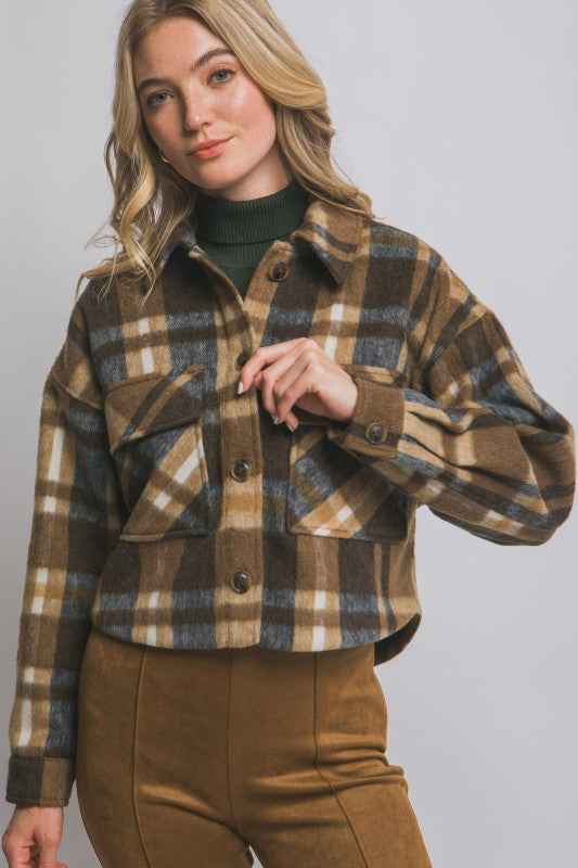 The Made For More Brown Plaid Button Down Shacket